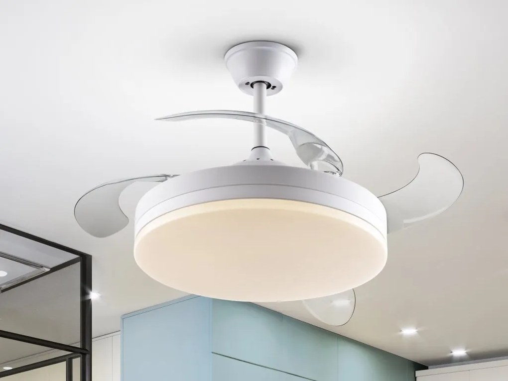 Lustra LED cu Ventilator si telecomanda, lame retractabile Vento alb