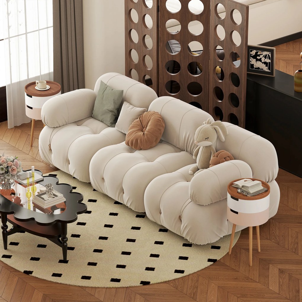 HOMCOM Set de 2 Mese Totunde de Cafea cu 3 Niveluri, 2 Spații de Depozitare și Tavă Detașabilă, Φ35x65,5 cm, Multicolor | Aosom Romania
