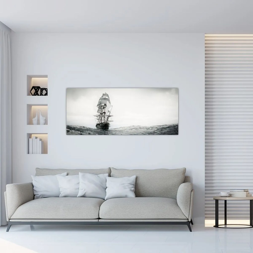 Tablou - O navă care navighează pe ocean (120x50 cm)