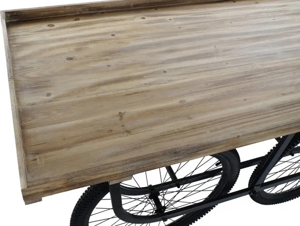 Masă consolă industrială vintage din lemn cu structură din metal și roți de bicicletă, 160×80×75 cm, „Market"