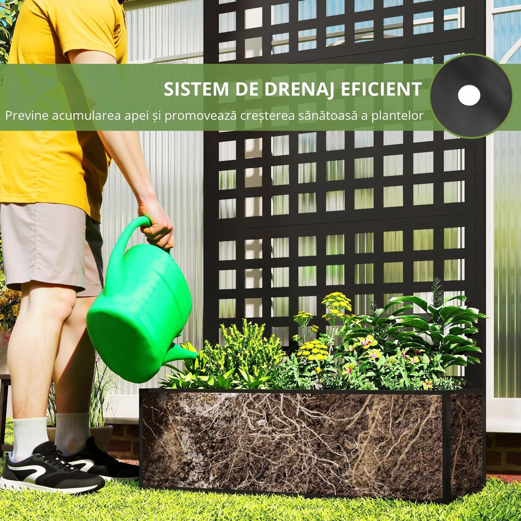 Outsunny Jardinieră cu spalier, paravan de intimitate, pat ridicat pentru grădină din oțel galvanizat, pentru plante cățărătoare, 89x40x178cm, negru | Aosom Romania