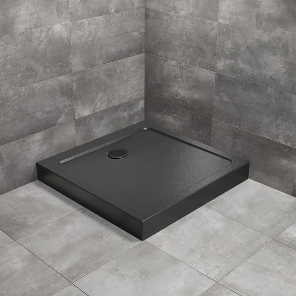 Cadita dus patrata Radaway Doros C Compact Stone 100x100 cm acril negru