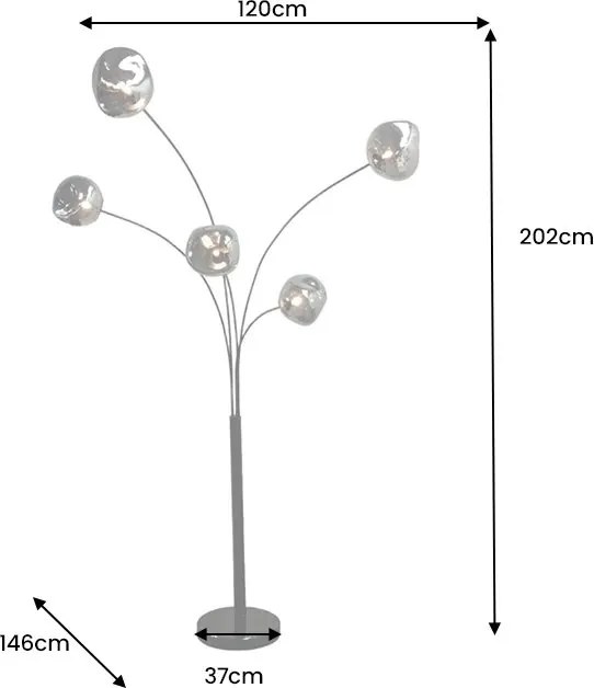 Lampa de podea moderna cu 5 globuri sticla aurie LIQUID DIAMOND