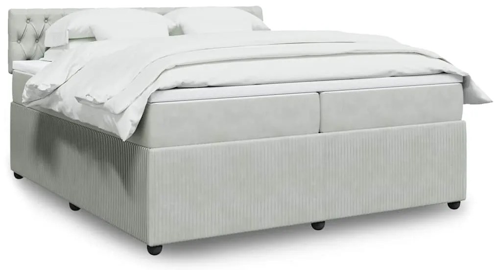 vidaXL Pat box spring cu saltea, gri deschis, 200x200 cm, catifea