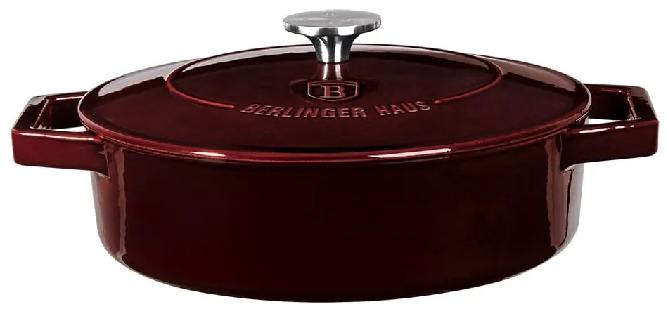 Cratita fonta emailata 2.5 L, 26 cm, cu capac, potrivita pe plita sau in cuptor, Burgundy Berlinger Haus BH 6498