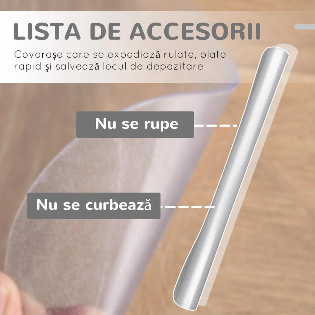 HOMCOM Covor de Protecție pentru Podea, Covoraș pentru Scaun Birou Anti-alunecare din Plastic pentru Podea, 90x120 cm, Transaprent | Aosom Romania