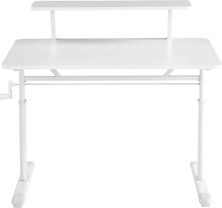 ERGOLEV WX-007 – Birou Reglabil Manual cu Înălțime Ajustabilă 65–90 cm, Blat Monobloc din PAL de Înaltă Densitate 15 mm, Cadru Metalic din Oțel, Raft Superior Integrat, 100x60 cm, Alb