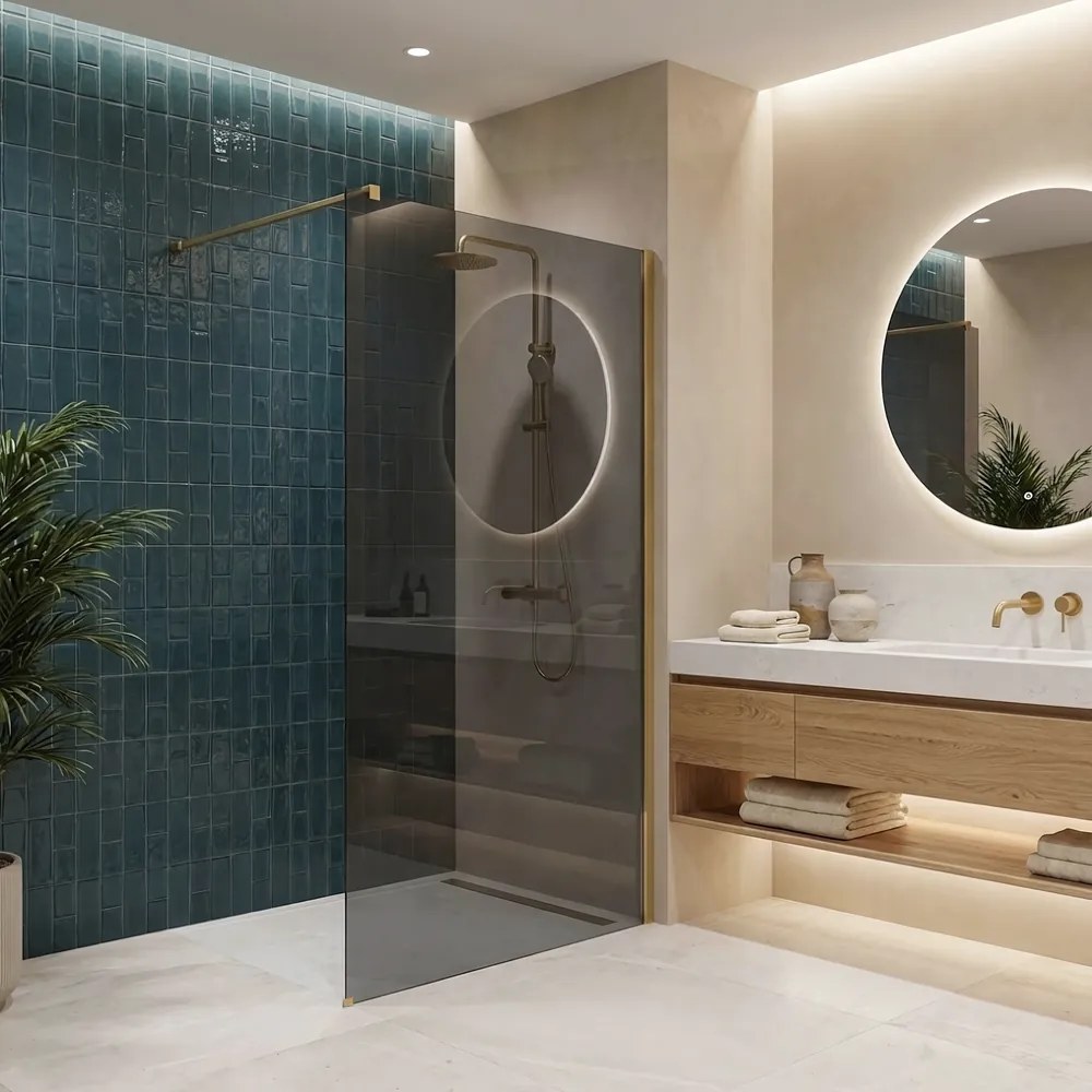 Paravan de dus fumuriu Rea Flexi Grey 80 cm auriu periat