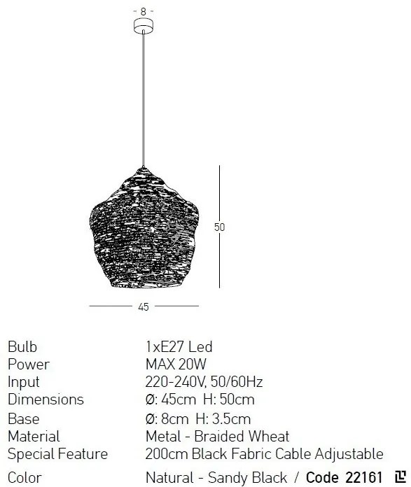 Lustra design natural din ratan Vendo natur 45cm