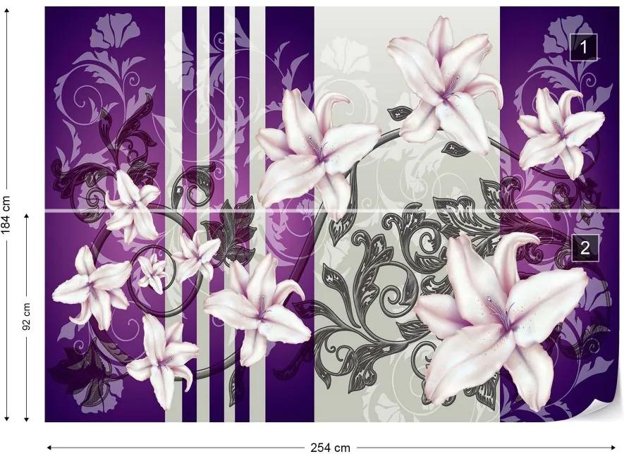 Fototapet GLIX - Floral Pattern With Swirls Purple + adeziv GRATUIT Tapet nețesute - 254x184 cm