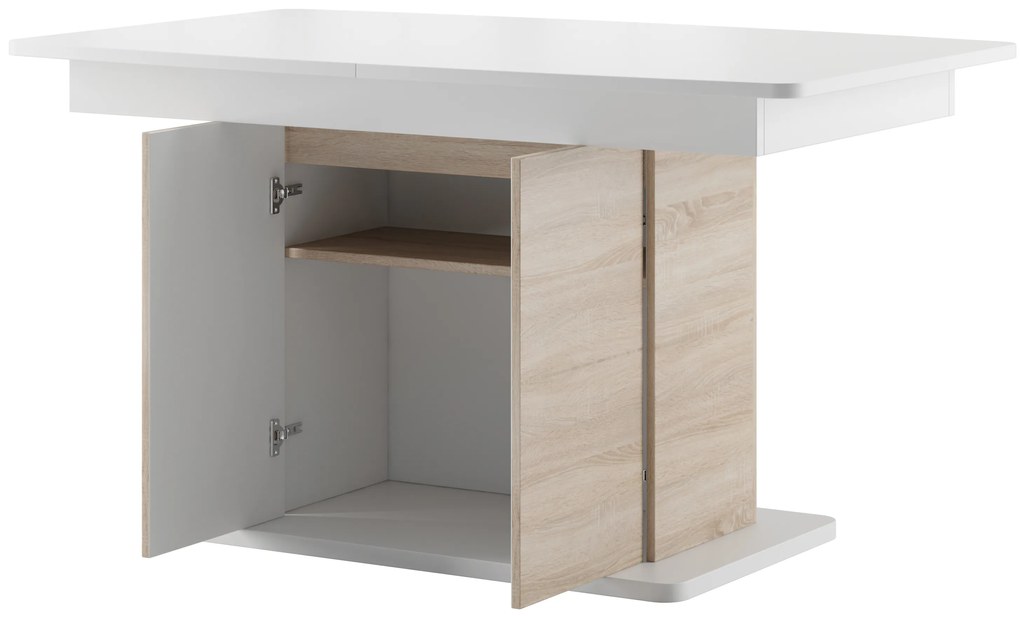Masă sufragerie Sorred 03 (alb + stejar sonoma) (pentru 6 până la 8 persoane). 1068265