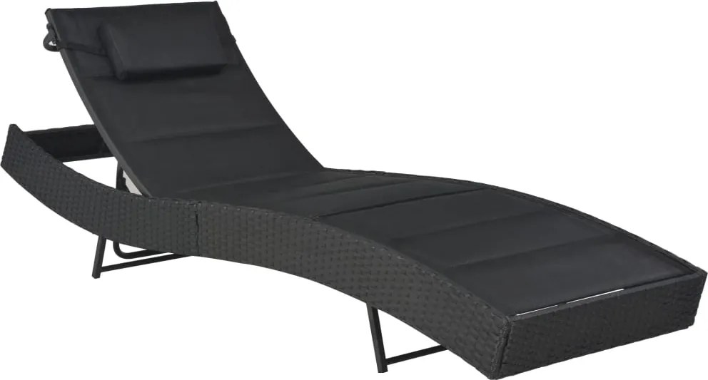 vidaXL Șezlong, negru, poliratan și textilenă