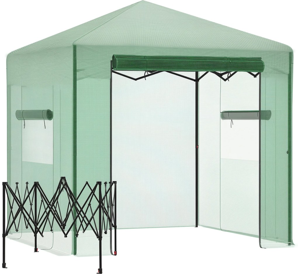Outsunny Seră Seră Seră cu Ușă și Fereastră Rulante PE Oțel Verde Închis 238 x 178 x 240 cm | Aosom Romania
