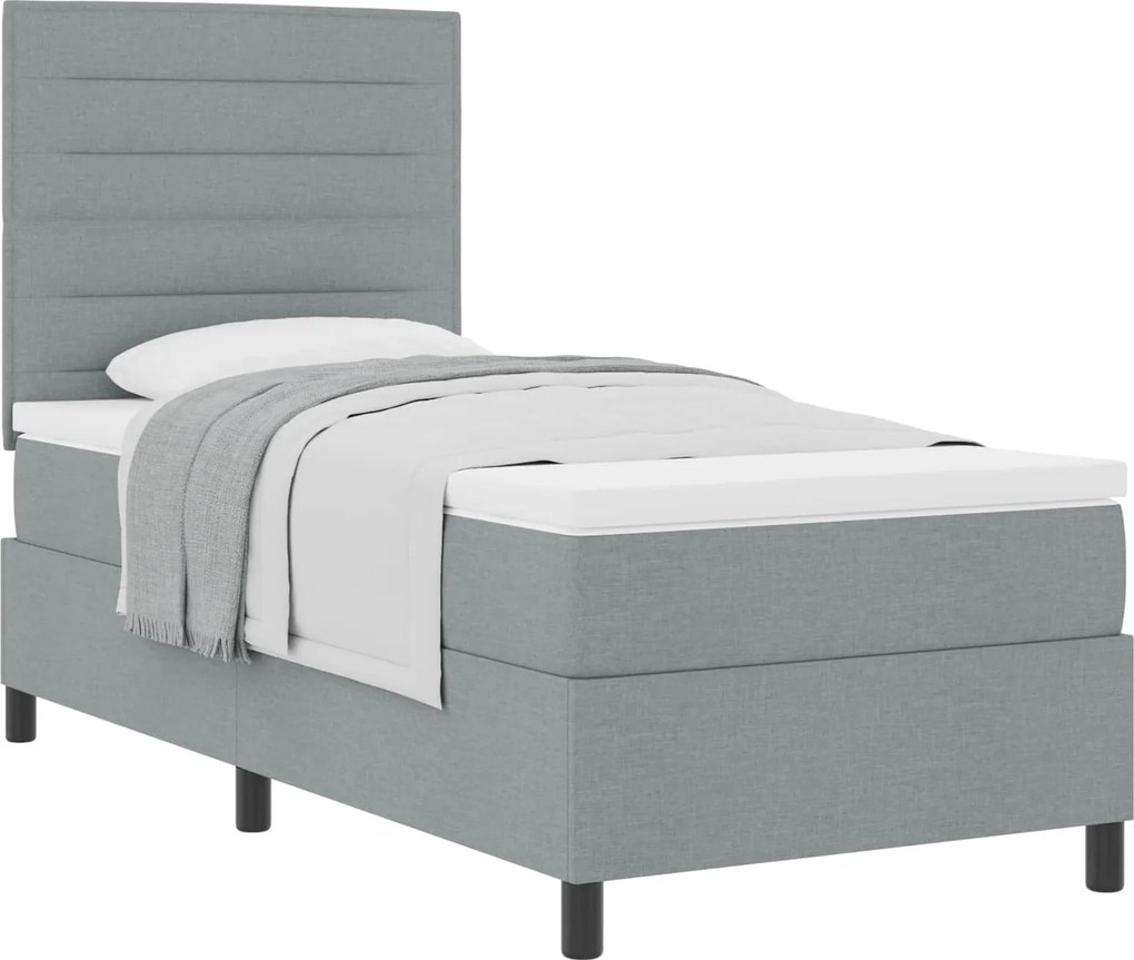 vidaXL Pat cu arcuri cu saltea Gri deschis 90 x 190 cm țesătură