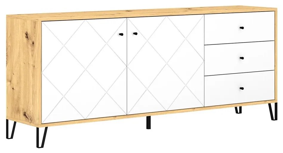 Comodă SULA, stejar artisan/alb