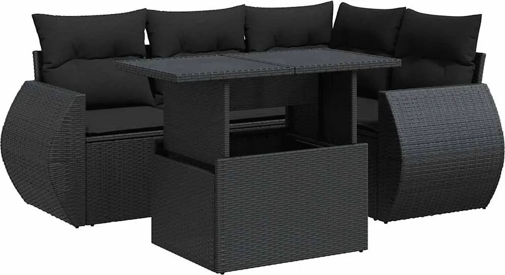 vidaXL Set mobilier de grădină cu perne, 5 piese, negru, poliratan