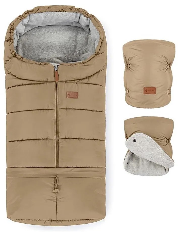 PETITE&MARS Set sac de iarnă 3în1 JIBOT + mânuși cărucior maro