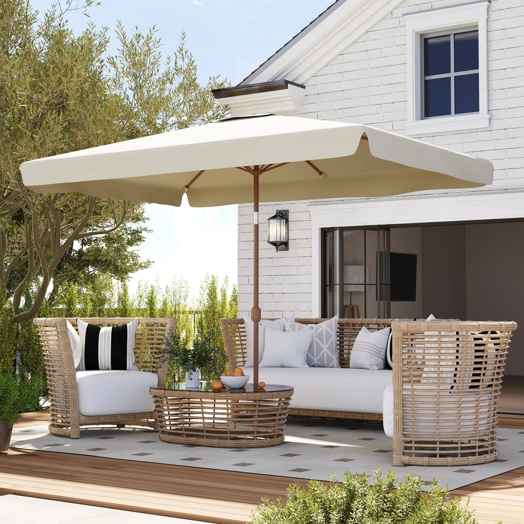 Outsunny Umbrelă de Grădină 2x3 m Înclinabilă cu Deschidere cu Manivelă, Ventilare și Margini Plisate, Anti UV 50+, Aluminiu și Poliester 180 g/㎡, Bej | Aosom Romania