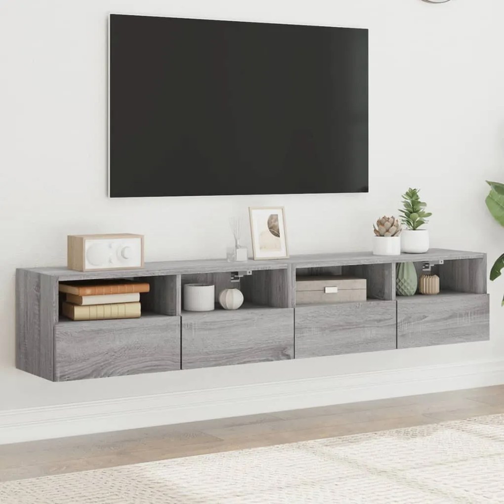 vidaXL Comode TV de perete, 2 buc., gri sonoma, 80x30x30 cm, lemn