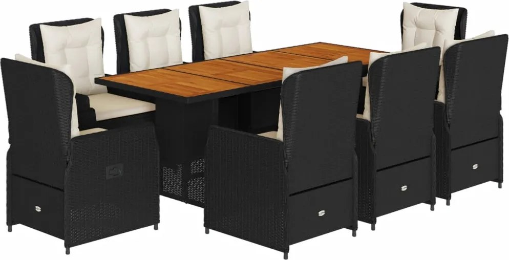 vidaXL Set mobilier de grădină cu perne, 9 piese, negru, poliratan