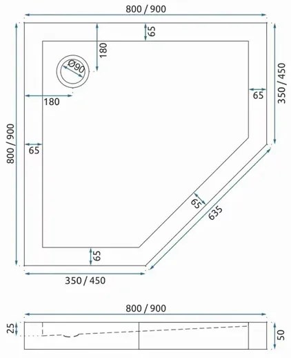 Cadita dus pentagonala Rea Diamond 90x90 negru