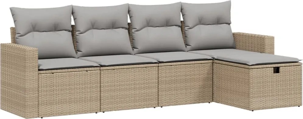 vidaXL Set canapele de grădină, 5 piese, cu perne, bej, poliratan