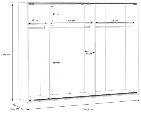 Dulap OREN cu oglindă, 270x210 cm, stejar artisan