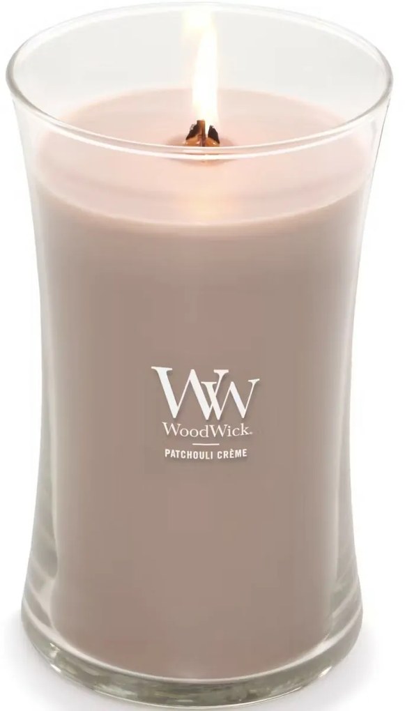 Lumânare parfumată vază mare WoodWick PatchouliCreme, 609 g