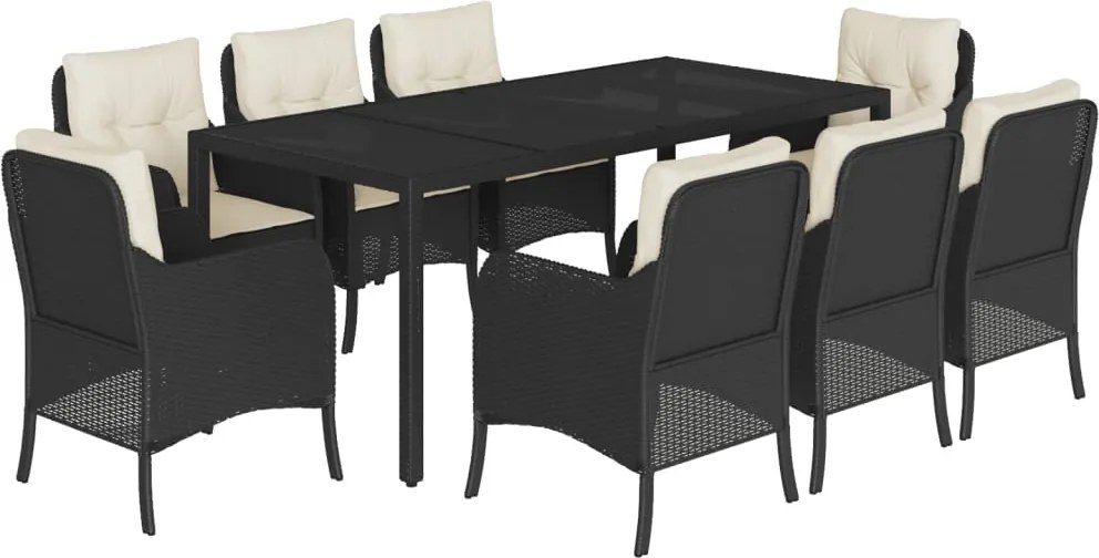 vidaXL Set mobilier de grădină cu perne, 9 piese, negru, poliratan