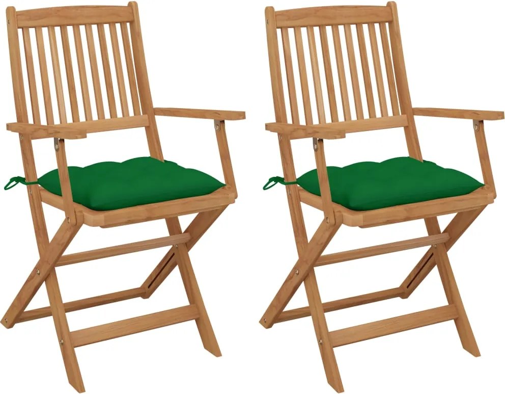 vidaXL Scaune grădină pliabile, cu perne, 2 buc., lemn masiv acacia