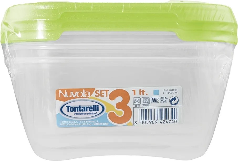Set de caserole de plastic Tontarelli pentru alimente 3 x 1 l, verde