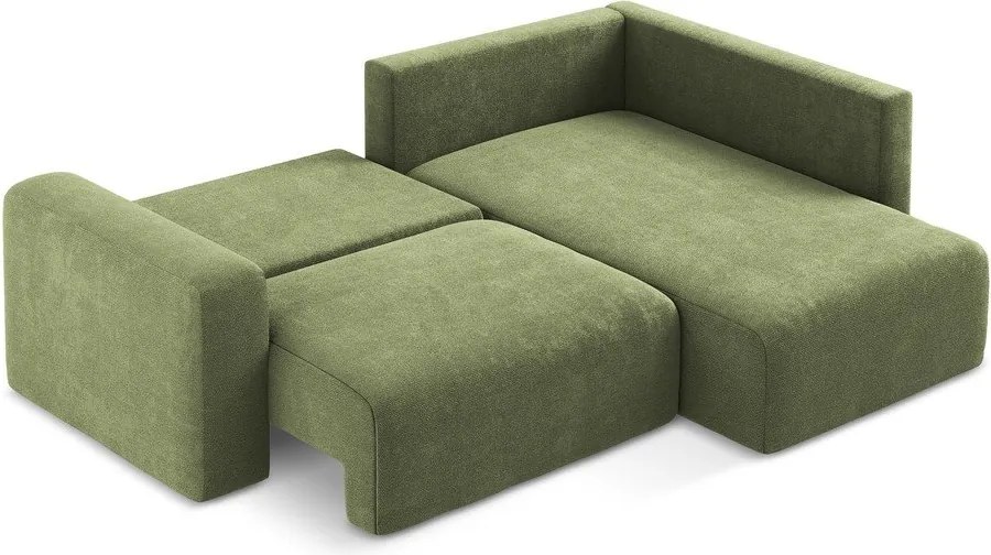 Colțar verde extensibil/cu spațiu de depozitare cu tapițerie din chenille (cu colț pe partea dreaptă/în formă de ”L”) Kona – Makamii