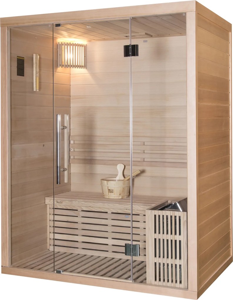 Sauna finlandeza de interior, 150x105 cm pentru 2 persoane, lemn de hemlock, Igneus Wellis