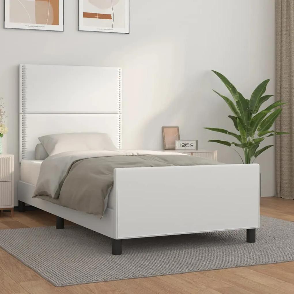 3125477 vidaXL Cadru de pat cu tăblie, alb, 80x200 cm, piele ecologică