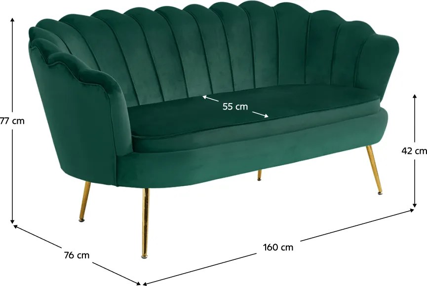 Canapea de lux, 2,5 locuri, smarald / auriu, Art-deco, NOBLIN