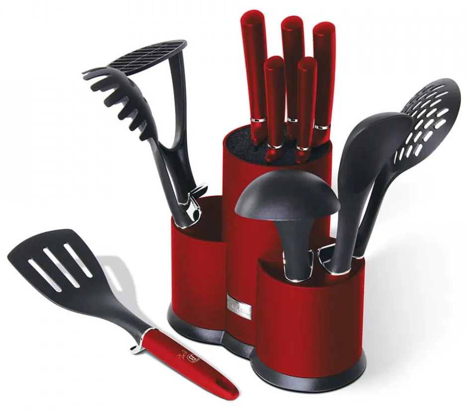 Set cutite otel inoxidabil si ustensile de bucatarie (12 piese) Burgundy Metalic Line Berlinger Haus BH 6248
