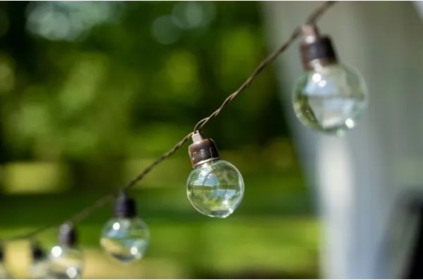 Ghirlandă solară decorativă cu 30 LED, 8 funcții, acumulator 500 mAh, 10,6 m, IP67, alb cald