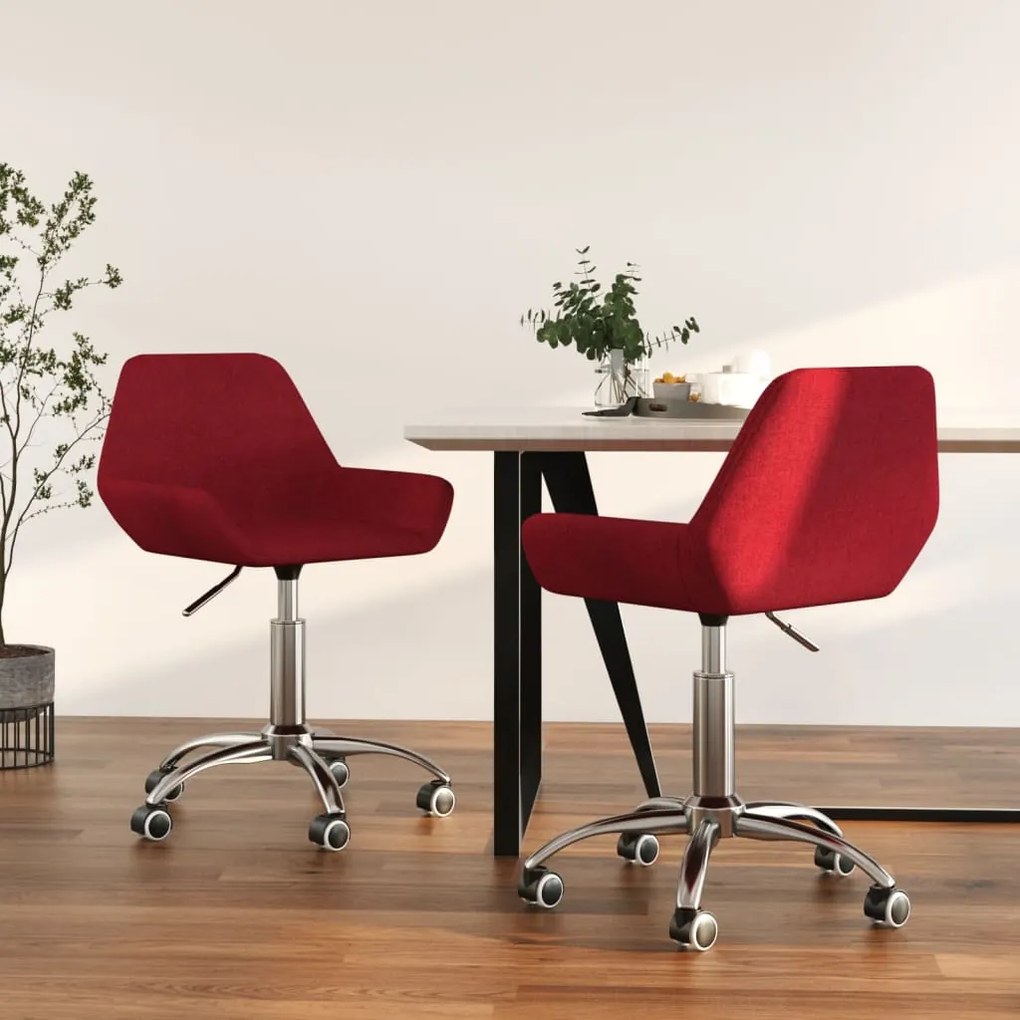 3084926 vidaXL Scaune de bucătărie pivotante, 2 buc., roșu vin, textil