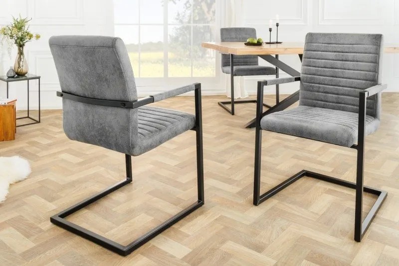 Set 2 scaune cu brate Loft vintage gri/ negru