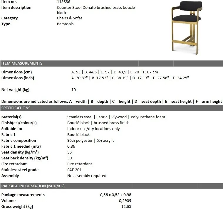 Scaun bar design LUX Donato Counter Stool, boucle negru 115836 HZ