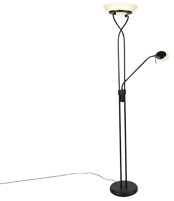 Lampă de podea neagră cu lampă de citit incluzând LED și dimmer Dim to Warm - Empoli