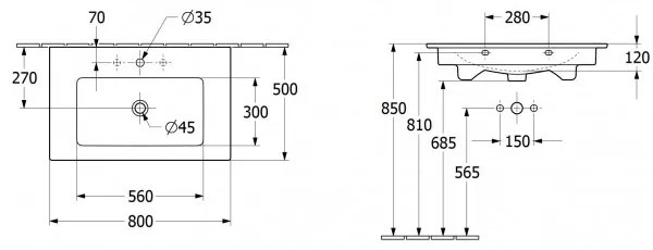 Lavoar pe mobilier, Venticello Villeroy&Boch 80x50cm, Alb Alpin CeramicPlus, 41048LR1