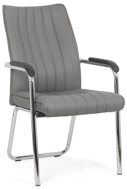 Scaun vizitatori gri HRC 614 din piele ecologică și cadrul cromat metalic