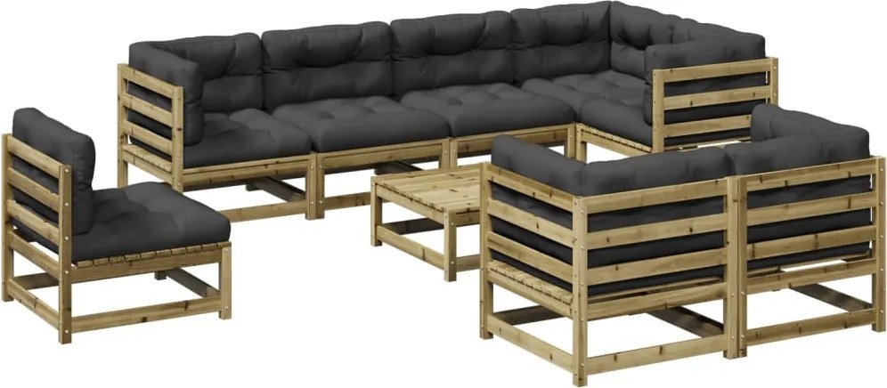 vidaXL Set canapea de grădină cu perne, 9 piese, lemn de pin tratat