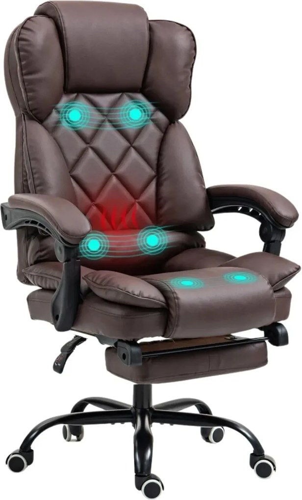 RESIGILAT- Scaun directorial, cu Masaj și Încălzire, suport picioare, funcție sezlong, piele PU, Maro