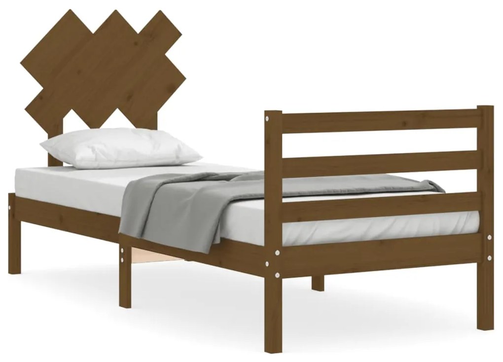 3195274 vidaXL Cadru de pat cu tăblie, maro miere, 90x200 cm, lemn masiv