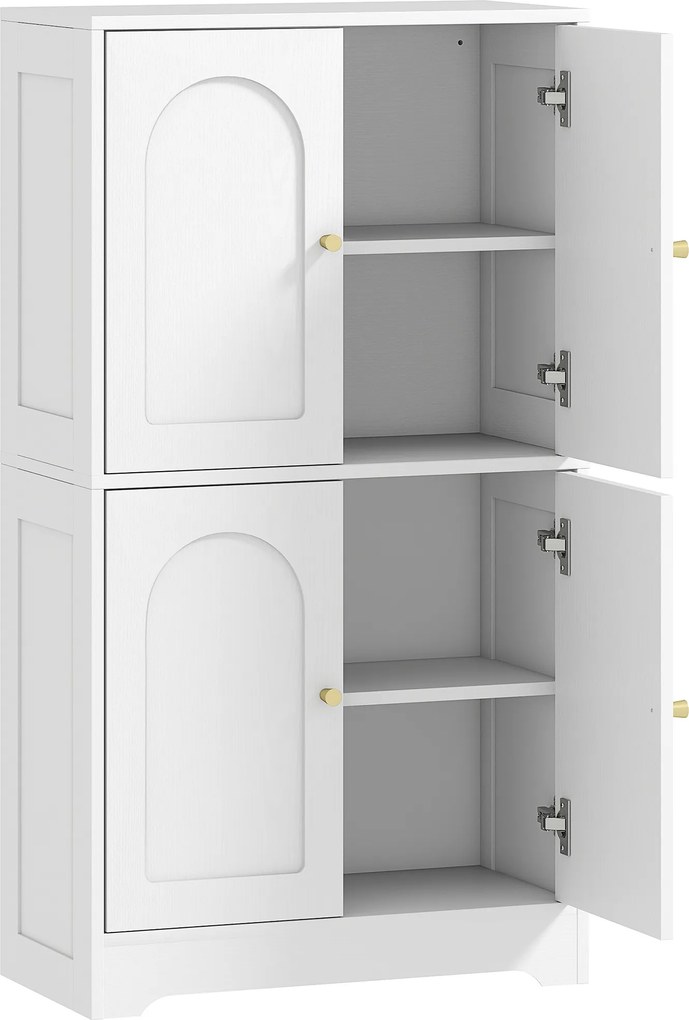 HOMCOM Comodă Bucătărie, Dulap Bucătărie cu 2 Dulapuri, 4 Uși Arcuite, 2 Rafturi Reglabile, cu Dispozitiv Anti-Răsturnare, 60x30x110 cm, pentru Sala de Masă, Living, Alb | Aosom Romania