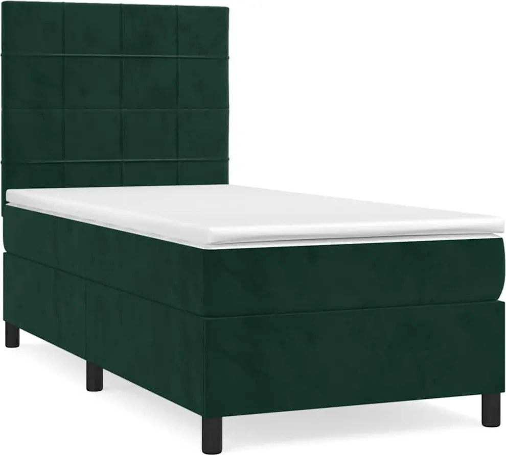 vidaXL Pat box spring cu saltea, verde închis, 100x200 cm, catifea