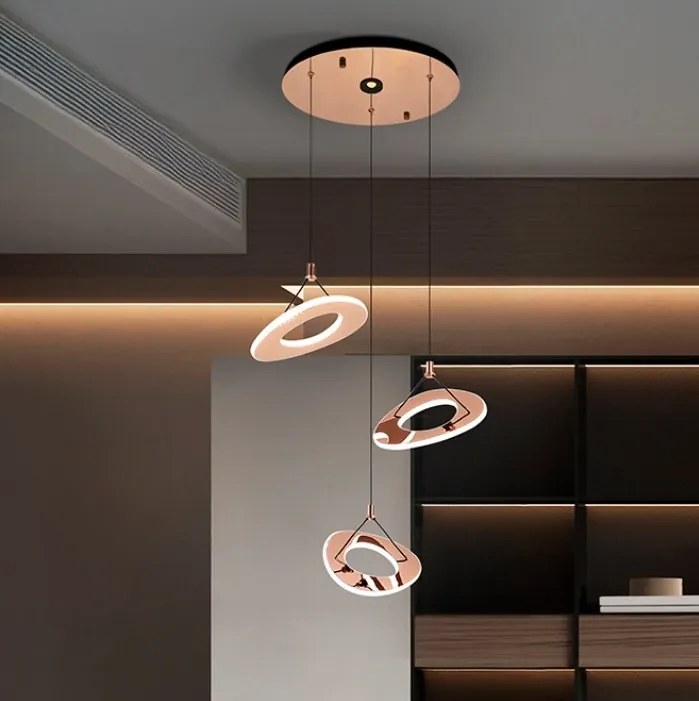 Lustra cu 3 Pendule LED auriu roze Mirena