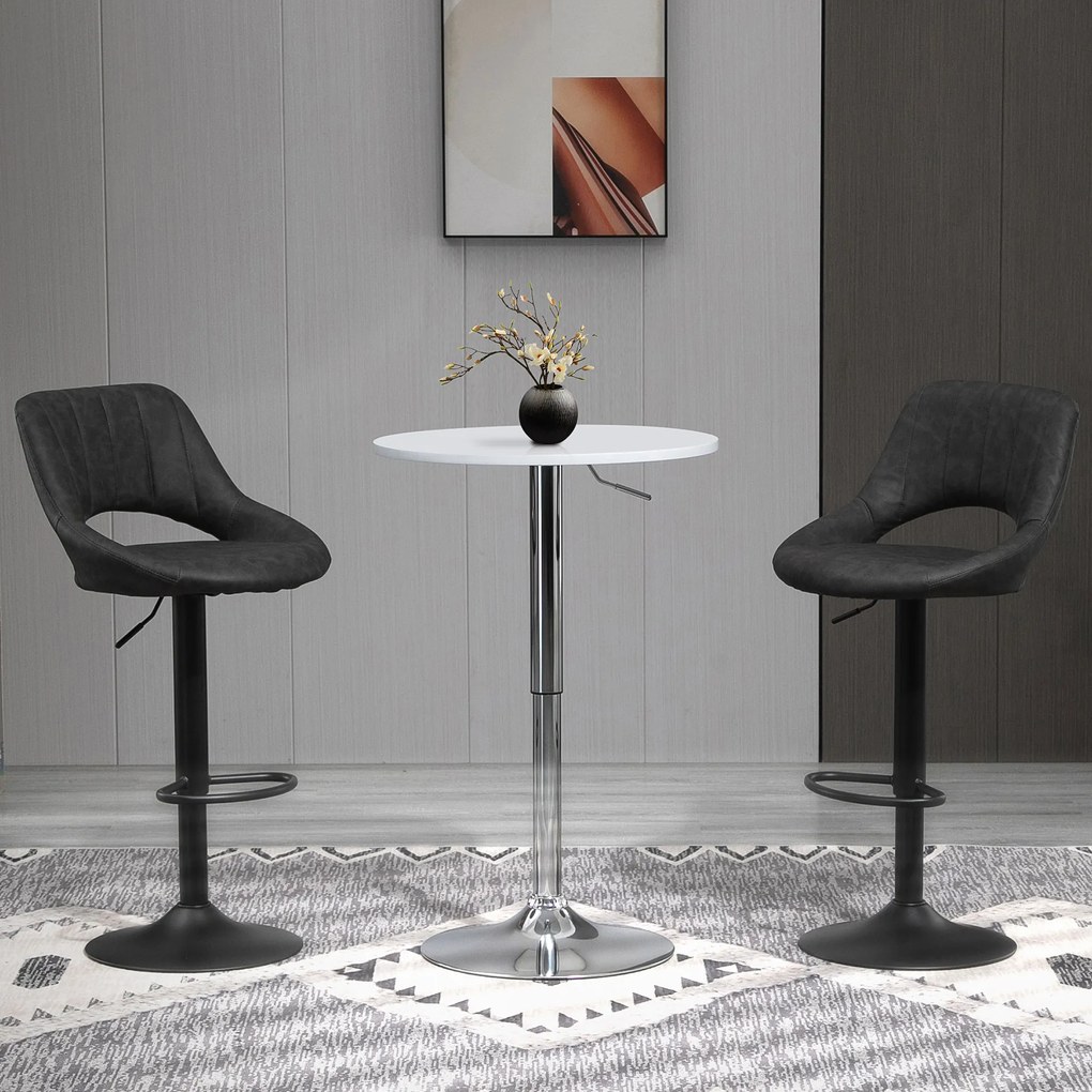 Set 2 Scaune de bar HOMCOM, Inaltime reglabila, Piele sintetica, Metal, 44x49x90-110cm Negru | Aosom Romania
